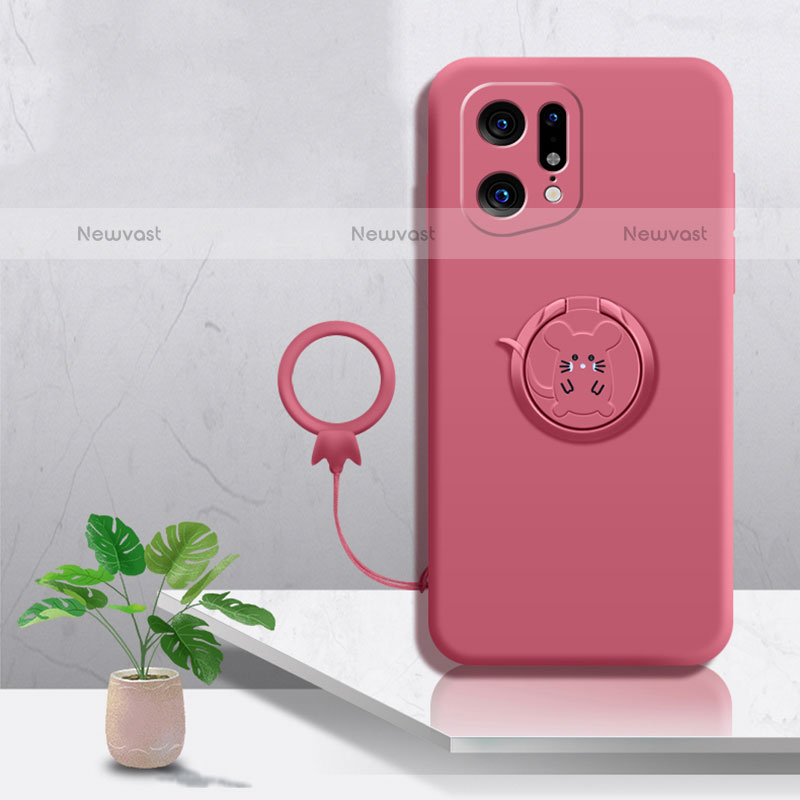 Ultra-thin Silicone Gel Soft Case Cover with Magnetic Finger Ring Stand S03 for Oppo Find X5 Pro 5G
