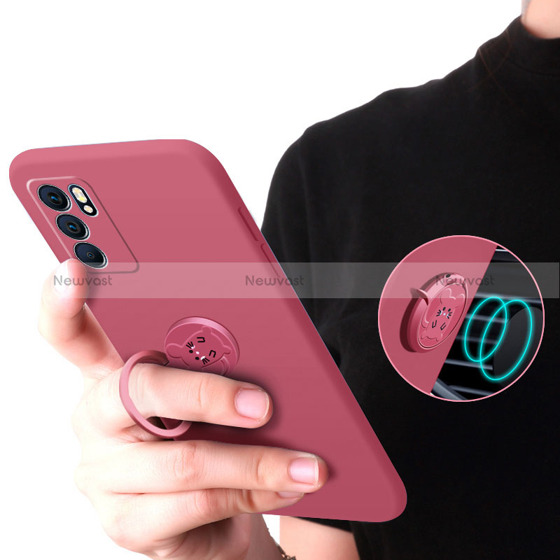 Ultra-thin Silicone Gel Soft Case Cover with Magnetic Finger Ring Stand S03 for Oppo Reno6 Pro 5G India