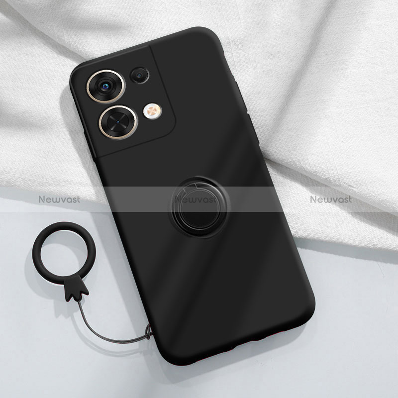 Ultra-thin Silicone Gel Soft Case Cover with Magnetic Finger Ring Stand S03 for Oppo Reno8 Pro 5G