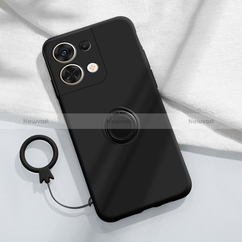 Ultra-thin Silicone Gel Soft Case Cover with Magnetic Finger Ring Stand S03 for Oppo Reno8 Pro 5G Black
