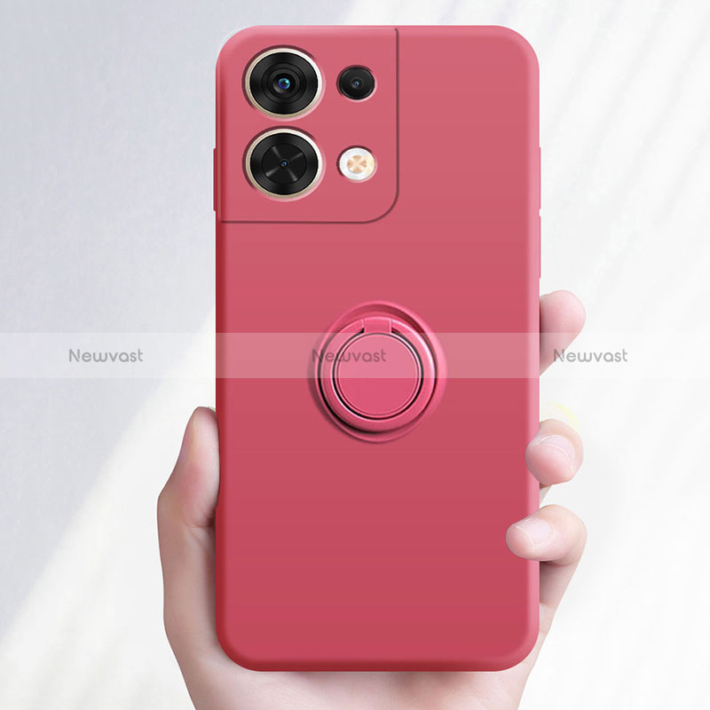 Ultra-thin Silicone Gel Soft Case Cover with Magnetic Finger Ring Stand S03 for Oppo Reno9 5G