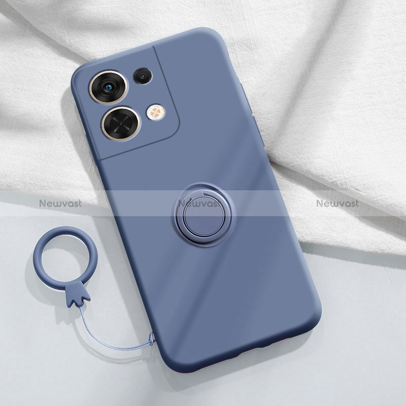 Ultra-thin Silicone Gel Soft Case Cover with Magnetic Finger Ring Stand S03 for Oppo Reno9 5G Lavender Gray