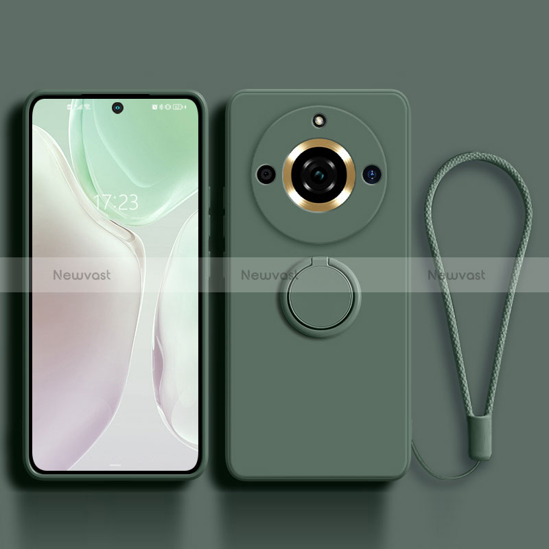 Ultra-thin Silicone Gel Soft Case Cover with Magnetic Finger Ring Stand S03 for Realme 11 Pro+ Plus 5G Midnight Green