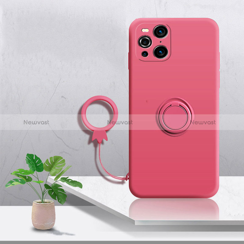 Ultra-thin Silicone Gel Soft Case Cover with Magnetic Finger Ring Stand S04 for Oppo Find X3 5G