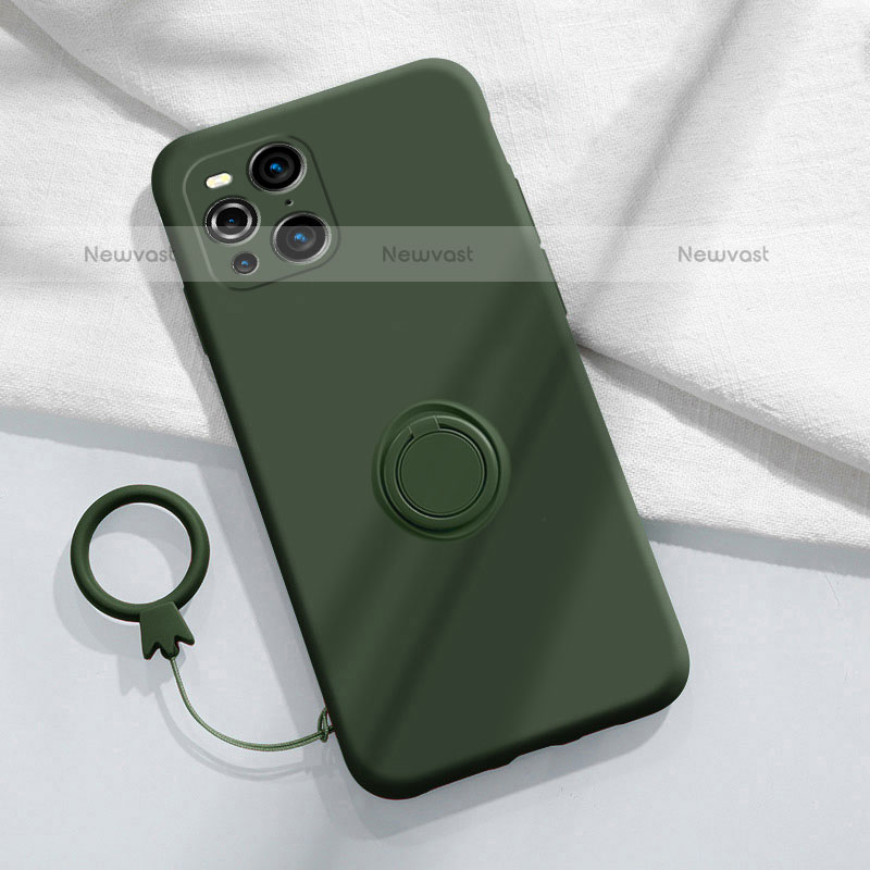 Ultra-thin Silicone Gel Soft Case Cover with Magnetic Finger Ring Stand S04 for Oppo Find X3 Pro 5G