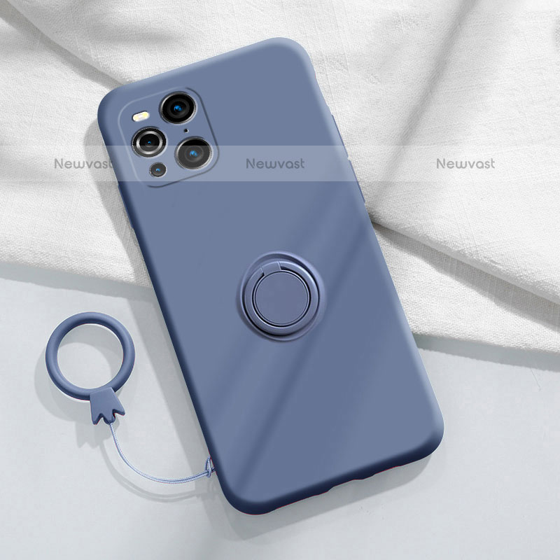 Ultra-thin Silicone Gel Soft Case Cover with Magnetic Finger Ring Stand S04 for Oppo Find X3 Pro 5G Lavender Gray