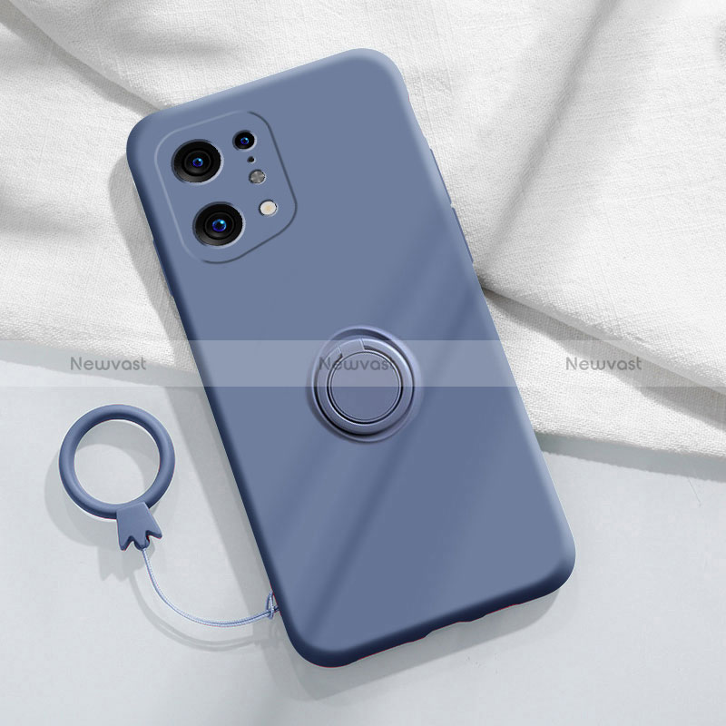 Ultra-thin Silicone Gel Soft Case Cover with Magnetic Finger Ring Stand S04 for Oppo Find X5 5G Lavender Gray