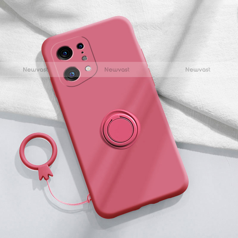Ultra-thin Silicone Gel Soft Case Cover with Magnetic Finger Ring Stand S04 for Oppo Find X5 Pro 5G