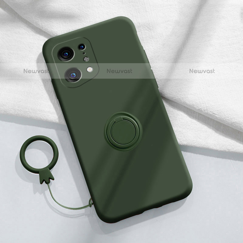 Ultra-thin Silicone Gel Soft Case Cover with Magnetic Finger Ring Stand S04 for Oppo Find X5 Pro 5G Midnight Green