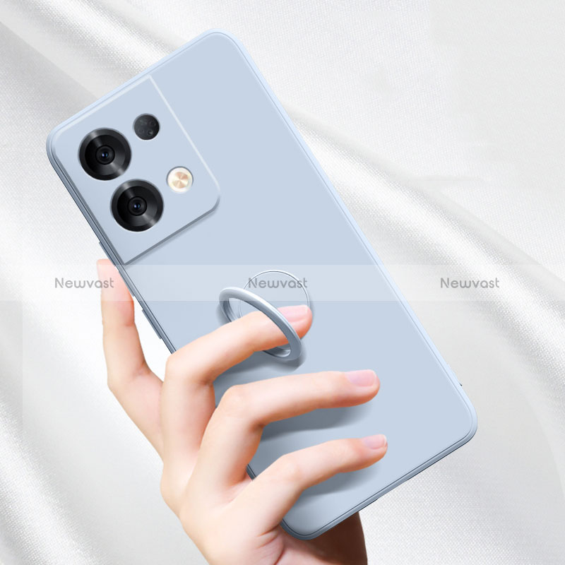 Ultra-thin Silicone Gel Soft Case Cover with Magnetic Finger Ring Stand S04 for Oppo Reno8 5G