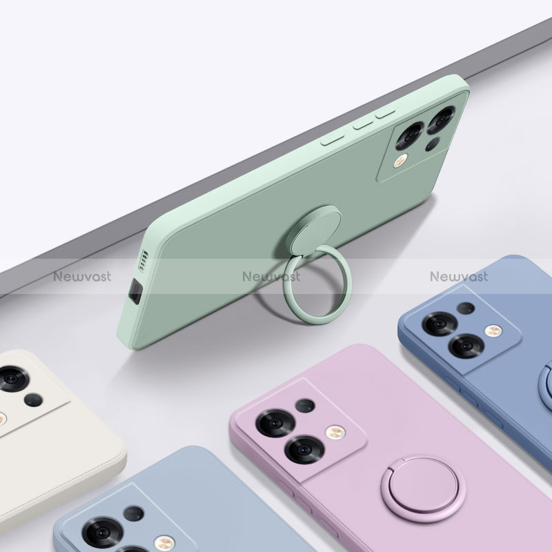 Ultra-thin Silicone Gel Soft Case Cover with Magnetic Finger Ring Stand S04 for Oppo Reno9 5G