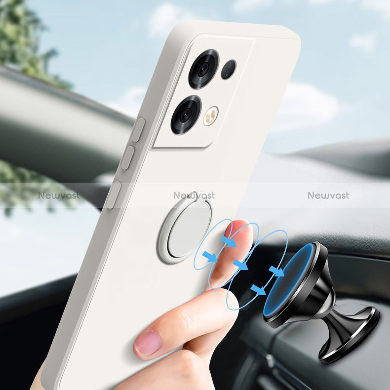 Ultra-thin Silicone Gel Soft Case Cover with Magnetic Finger Ring Stand S05 for Oppo Reno8 5G