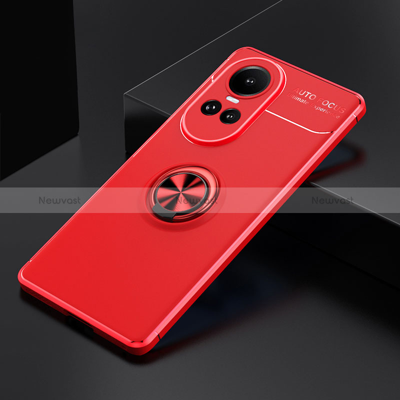 Ultra-thin Silicone Gel Soft Case Cover with Magnetic Finger Ring Stand SD1 for Oppo Reno10 5G Red