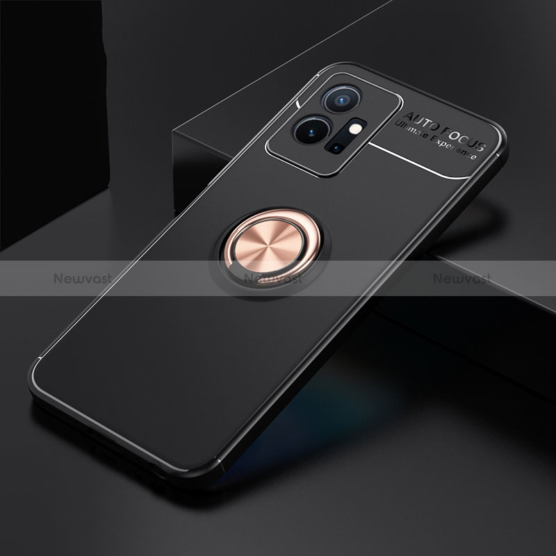 Ultra-thin Silicone Gel Soft Case Cover with Magnetic Finger Ring Stand SD1 for Vivo T1 5G India