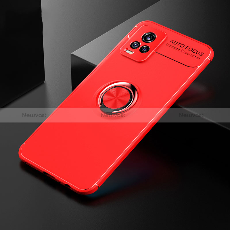 Ultra-thin Silicone Gel Soft Case Cover with Magnetic Finger Ring Stand SD1 for Vivo V20 Red
