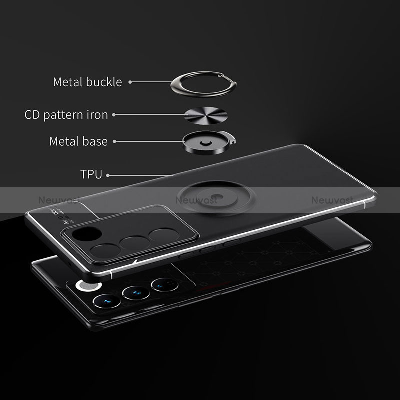 Ultra-thin Silicone Gel Soft Case Cover with Magnetic Finger Ring Stand SD1 for Vivo V27 Pro 5G