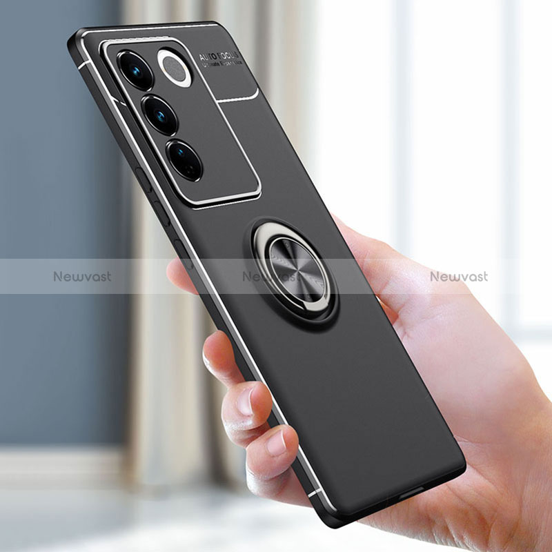 Ultra-thin Silicone Gel Soft Case Cover with Magnetic Finger Ring Stand SD1 for Vivo V27 Pro 5G