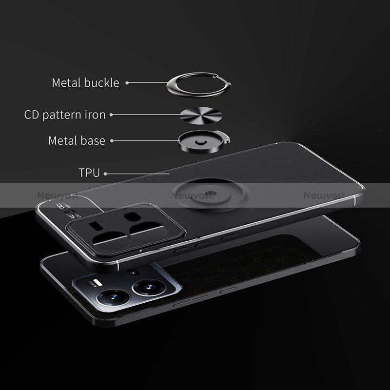 Ultra-thin Silicone Gel Soft Case Cover with Magnetic Finger Ring Stand SD1 for Vivo X80 Lite 5G