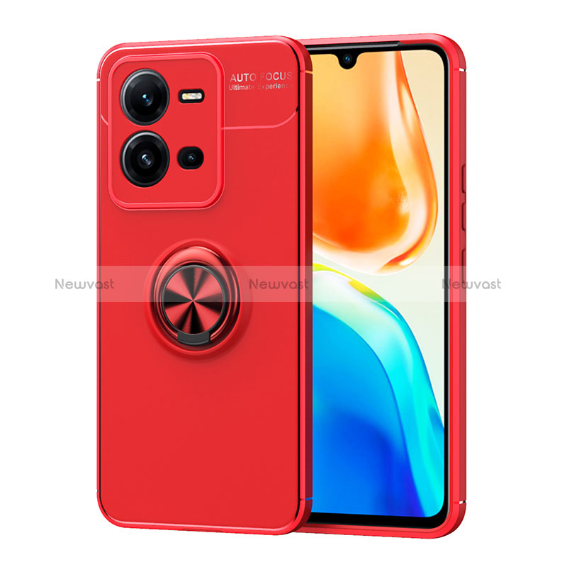 Ultra-thin Silicone Gel Soft Case Cover with Magnetic Finger Ring Stand SD1 for Vivo X80 Lite 5G Red