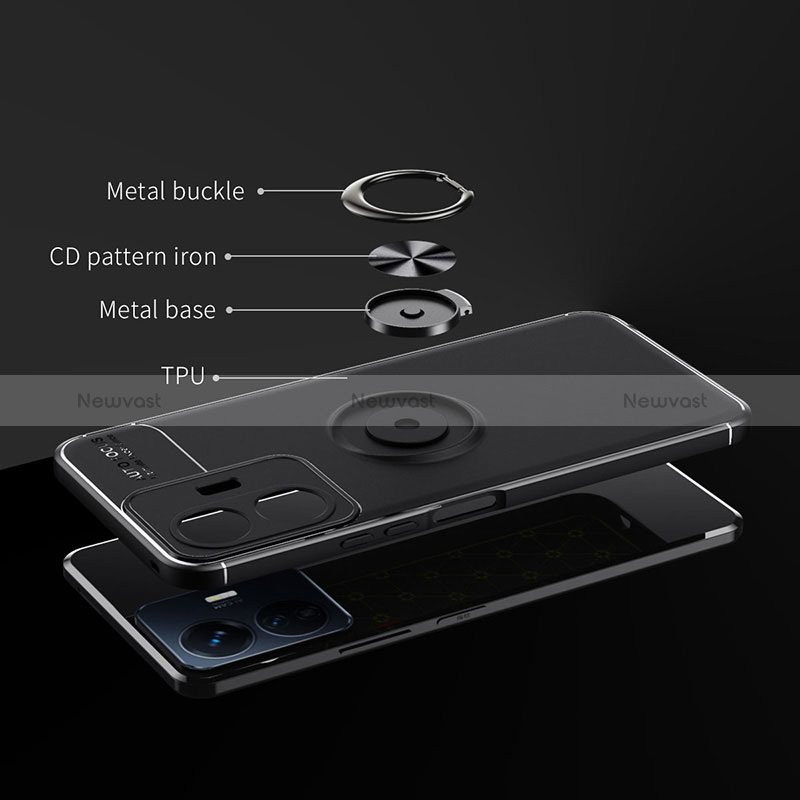 Ultra-thin Silicone Gel Soft Case Cover with Magnetic Finger Ring Stand SD1 for Vivo Y77 5G