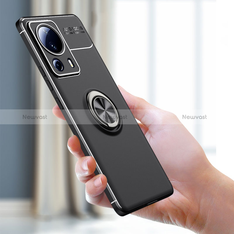 Ultra-thin Silicone Gel Soft Case Cover with Magnetic Finger Ring Stand SD1 for Xiaomi Mi 13 Lite 5G