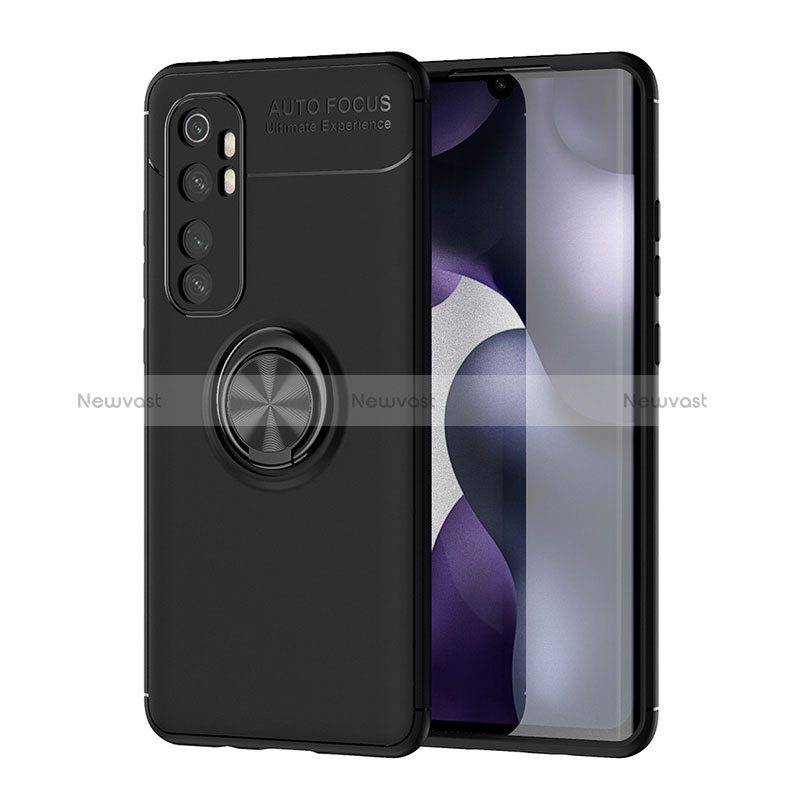 Ultra-thin Silicone Gel Soft Case Cover with Magnetic Finger Ring Stand SD1 for Xiaomi Mi Note 10 Lite Black