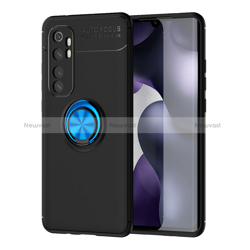 Ultra-thin Silicone Gel Soft Case Cover with Magnetic Finger Ring Stand SD1 for Xiaomi Mi Note 10 Lite Blue and Black