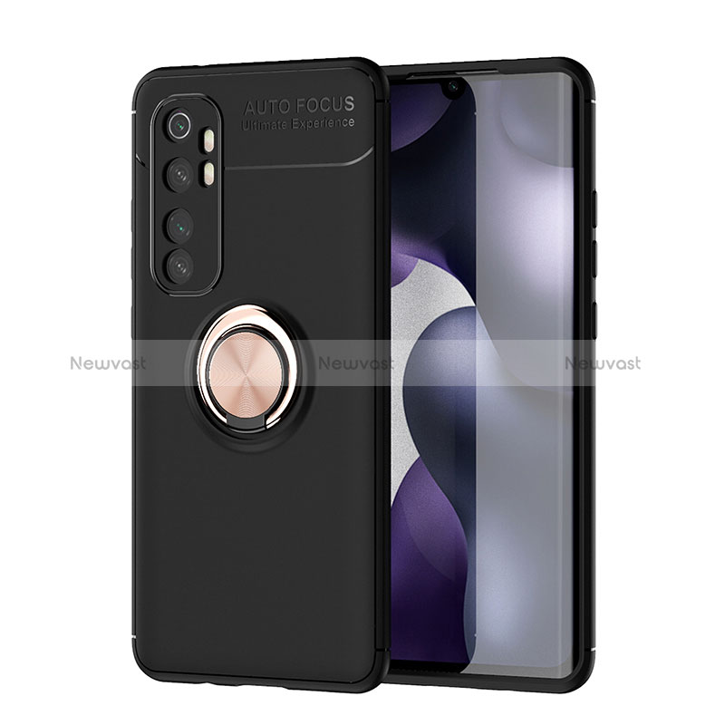 Ultra-thin Silicone Gel Soft Case Cover with Magnetic Finger Ring Stand SD1 for Xiaomi Mi Note 10 Lite Gold and Black