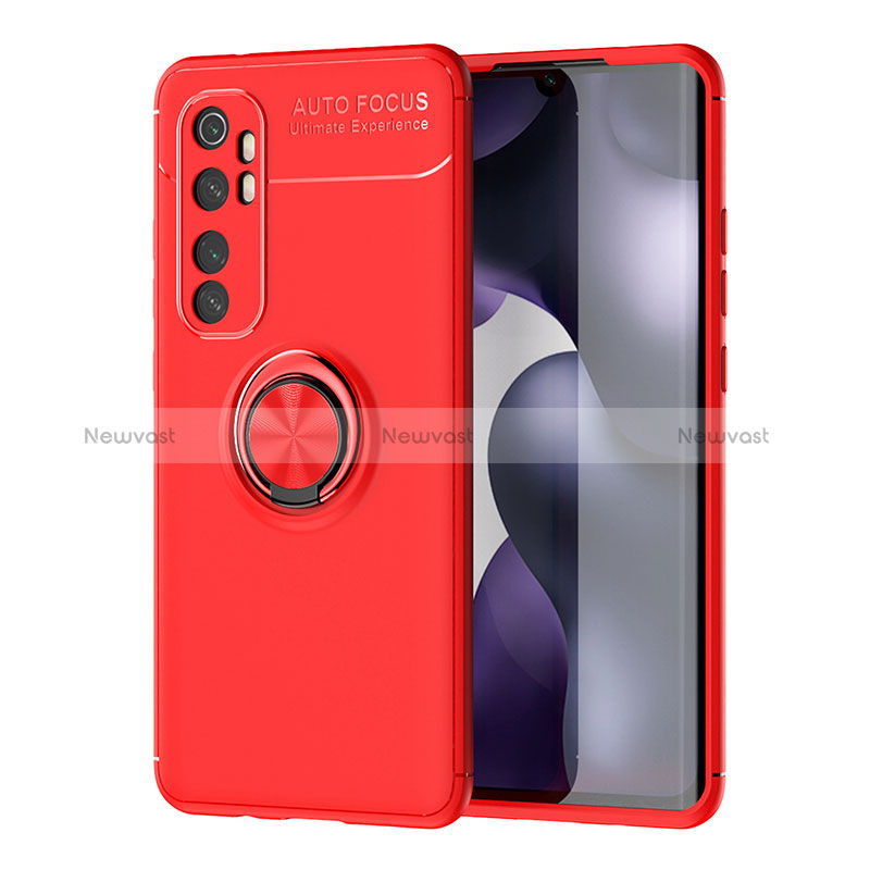 Ultra-thin Silicone Gel Soft Case Cover with Magnetic Finger Ring Stand SD1 for Xiaomi Mi Note 10 Lite Red