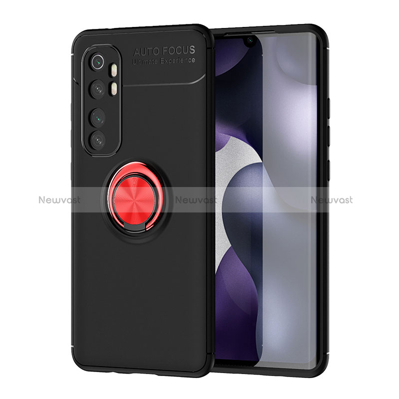 Ultra-thin Silicone Gel Soft Case Cover with Magnetic Finger Ring Stand SD1 for Xiaomi Mi Note 10 Lite Red and Black