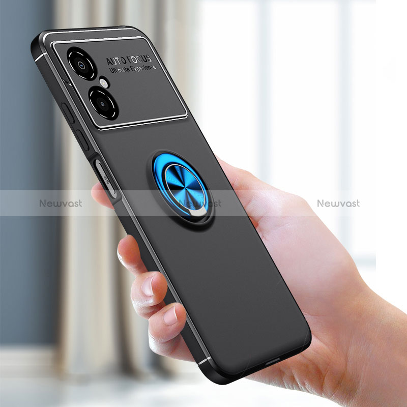 Ultra-thin Silicone Gel Soft Case Cover with Magnetic Finger Ring Stand SD1 for Xiaomi Poco M4 5G