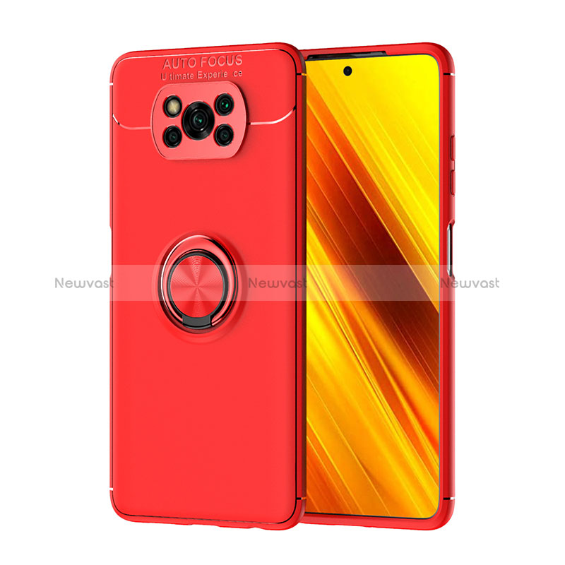 Ultra-thin Silicone Gel Soft Case Cover with Magnetic Finger Ring Stand SD1 for Xiaomi Poco X3 Red
