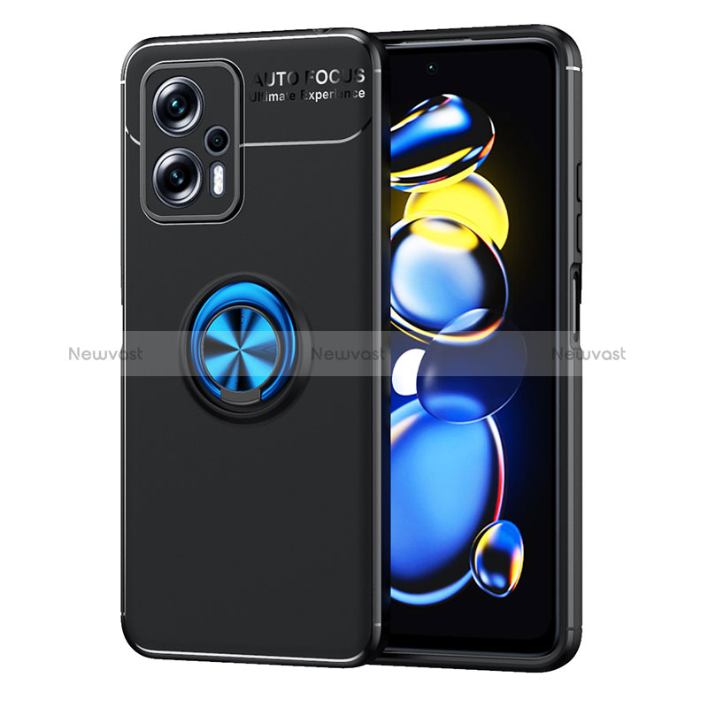 Ultra-thin Silicone Gel Soft Case Cover with Magnetic Finger Ring Stand SD1 for Xiaomi Poco X4 GT 5G Blue and Black
