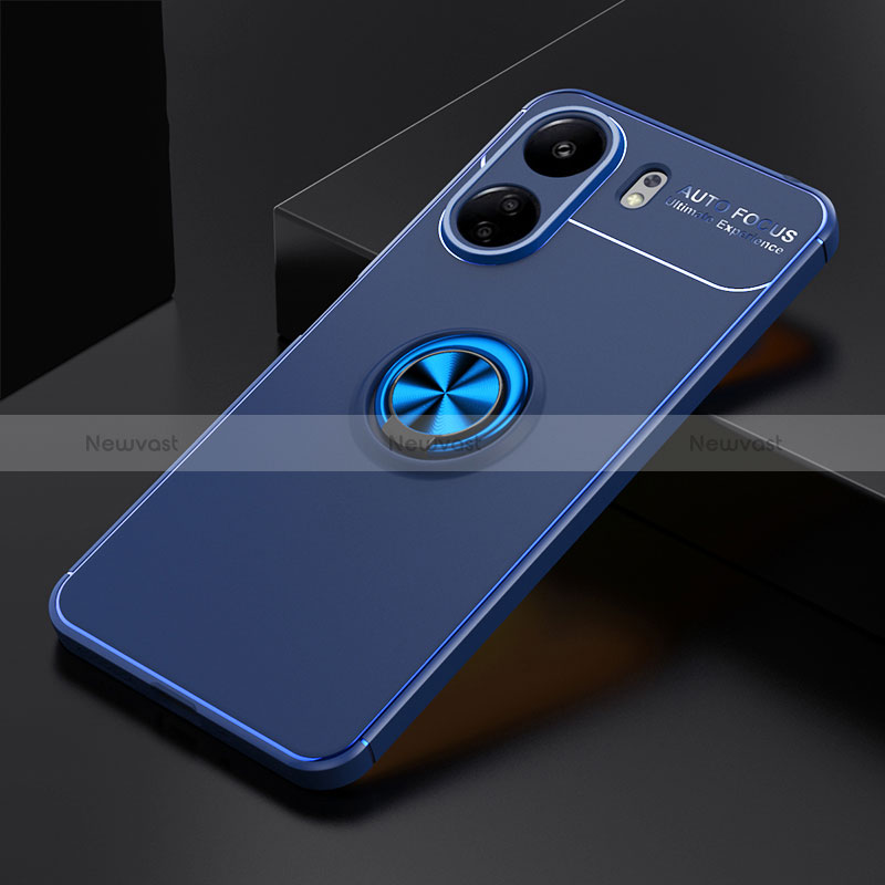 Ultra-thin Silicone Gel Soft Case Cover with Magnetic Finger Ring Stand SD1 for Xiaomi Redmi 13C Blue