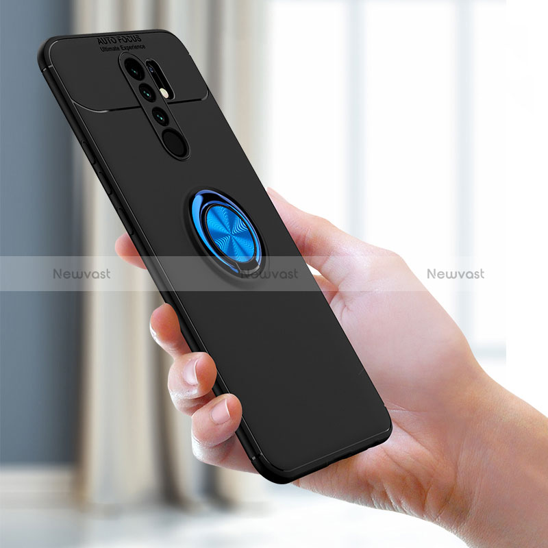Ultra-thin Silicone Gel Soft Case Cover with Magnetic Finger Ring Stand SD1 for Xiaomi Redmi 9 Prime India