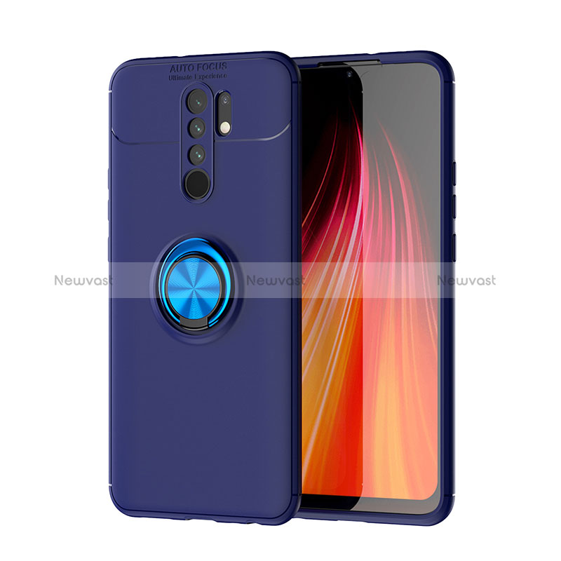 Ultra-thin Silicone Gel Soft Case Cover with Magnetic Finger Ring Stand SD1 for Xiaomi Redmi 9 Prime India