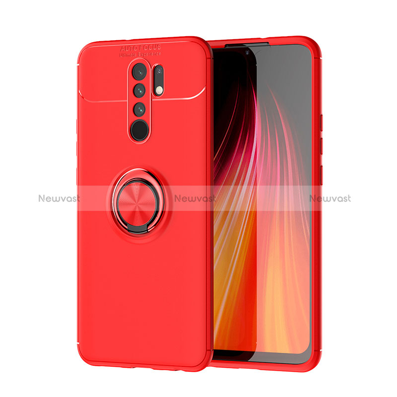 Ultra-thin Silicone Gel Soft Case Cover with Magnetic Finger Ring Stand SD1 for Xiaomi Redmi 9 Prime India