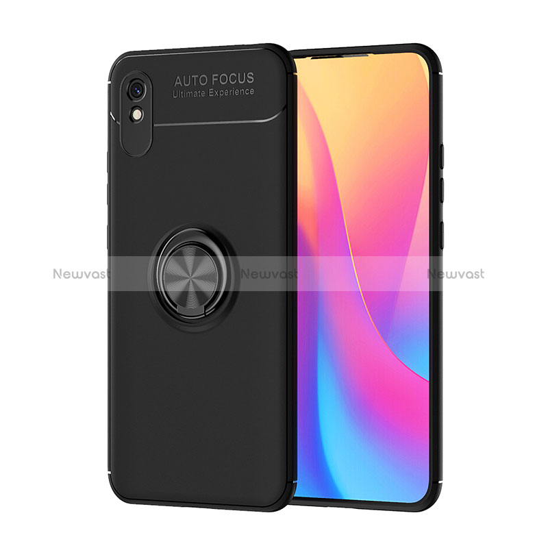 Ultra-thin Silicone Gel Soft Case Cover with Magnetic Finger Ring Stand SD1 for Xiaomi Redmi 9AT Black