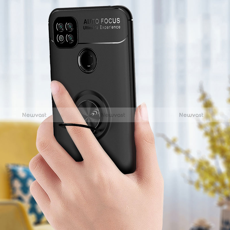 Ultra-thin Silicone Gel Soft Case Cover with Magnetic Finger Ring Stand SD1 for Xiaomi Redmi 9C NFC