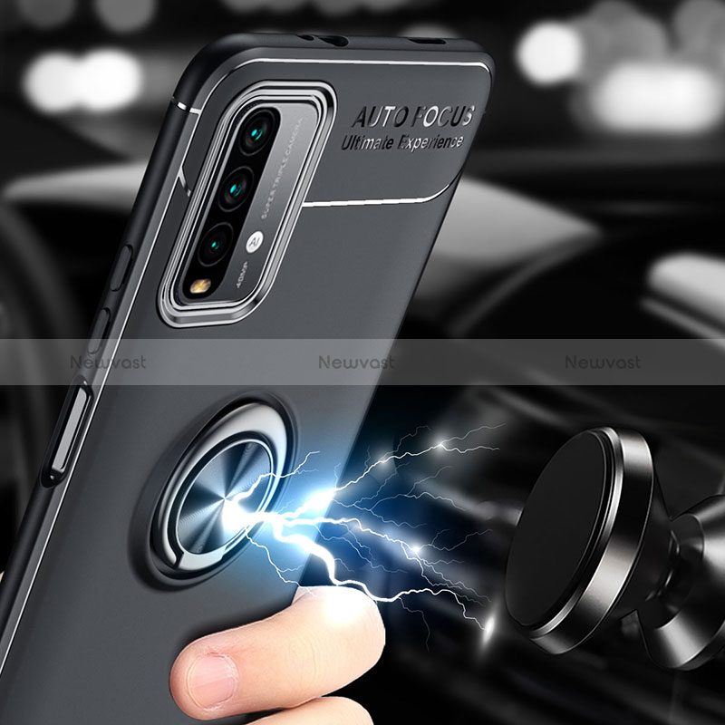 Ultra-thin Silicone Gel Soft Case Cover with Magnetic Finger Ring Stand SD1 for Xiaomi Redmi 9T 4G