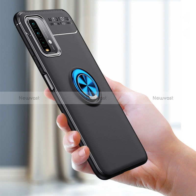 Ultra-thin Silicone Gel Soft Case Cover with Magnetic Finger Ring Stand SD1 for Xiaomi Redmi 9T 4G