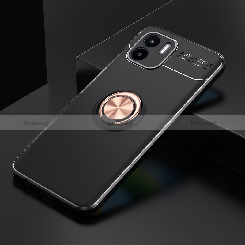 Ultra-thin Silicone Gel Soft Case Cover with Magnetic Finger Ring Stand SD1 for Xiaomi Redmi A2 Gold and Black