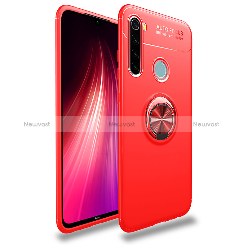 Ultra-thin Silicone Gel Soft Case Cover with Magnetic Finger Ring Stand SD1 for Xiaomi Redmi Note 8 (2021) Red