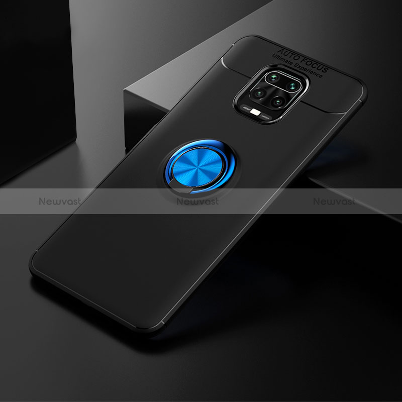 Ultra-thin Silicone Gel Soft Case Cover with Magnetic Finger Ring Stand SD1 for Xiaomi Redmi Note 9 Pro Blue and Black