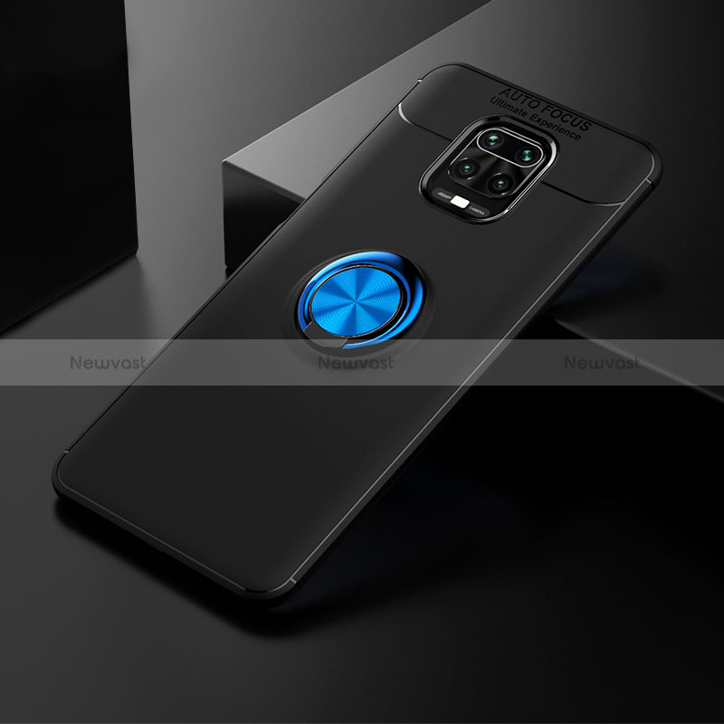 Ultra-thin Silicone Gel Soft Case Cover with Magnetic Finger Ring Stand SD1 for Xiaomi Redmi Note 9 Pro Max Blue and Black