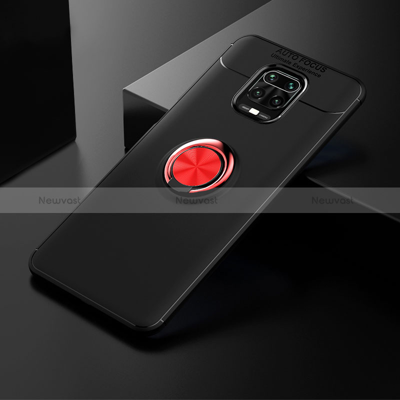 Ultra-thin Silicone Gel Soft Case Cover with Magnetic Finger Ring Stand SD1 for Xiaomi Redmi Note 9 Pro Red and Black