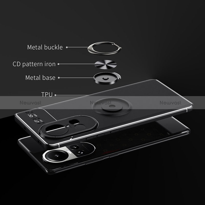 Ultra-thin Silicone Gel Soft Case Cover with Magnetic Finger Ring Stand SD2 for Oppo Reno10 5G
