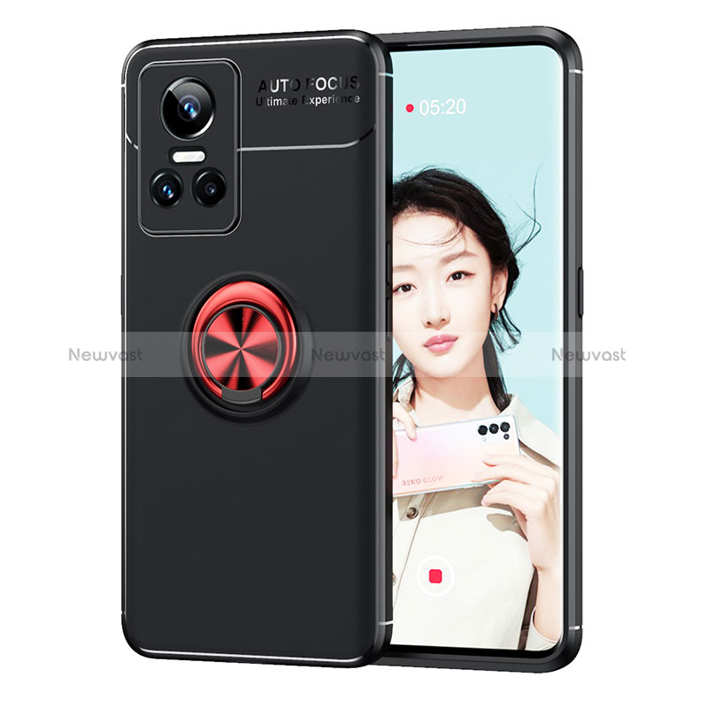 Ultra-thin Silicone Gel Soft Case Cover with Magnetic Finger Ring Stand SD2 for Realme GT Neo3 5G Red and Black