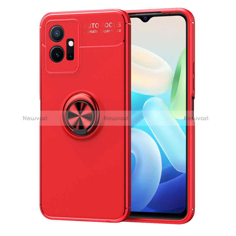 Ultra-thin Silicone Gel Soft Case Cover with Magnetic Finger Ring Stand SD2 for Vivo T1 5G India