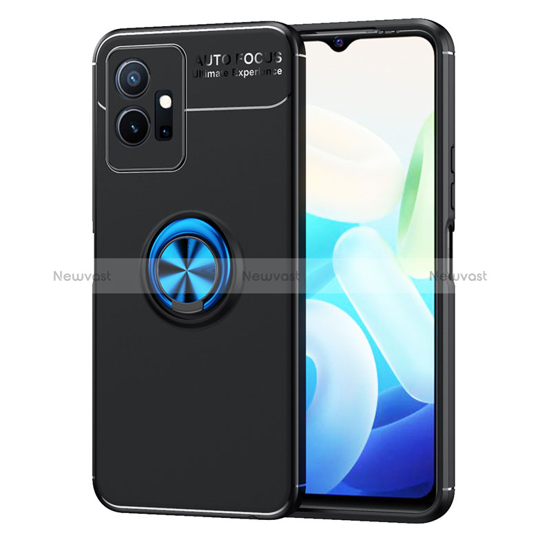 Ultra-thin Silicone Gel Soft Case Cover with Magnetic Finger Ring Stand SD2 for Vivo T1 5G India